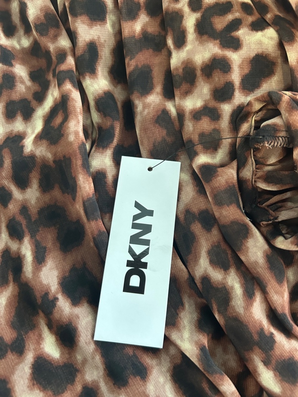 DKNY Chiffon Leopard Print Blouson Sleeve Empire Waist Dress - Picture 4 of 16